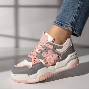 Pantofi sport dama cu siret si talpa groasa albi cu roz ZLZ11760, 1, elaza.ro