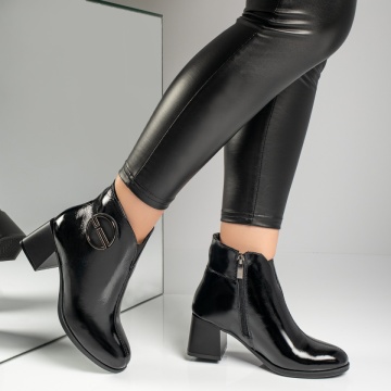 Botine dama cu toc gros negre cu aspect lucios din Piele naturala ZLZ10783, 1, elaza.ro