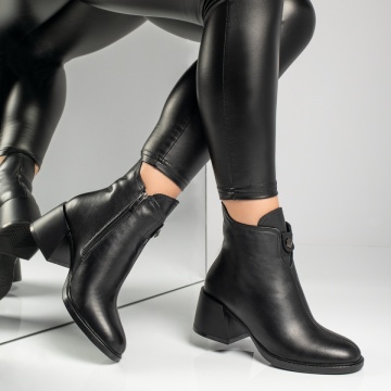 Botine dama cu toc gros negre din Piele naturala ZLZ12324, 2, elaza.ro