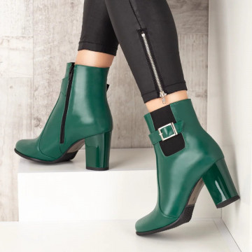 Botine dama verzi cu insertie de material elastic si catarama din Piele naturala ZLZ07303, 2, elaza.ro