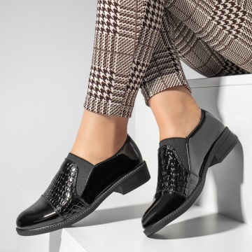 Pantofi casual dama cu insertie de material elastic si aspect lucios negri ZLZ13096, 2, elaza.ro