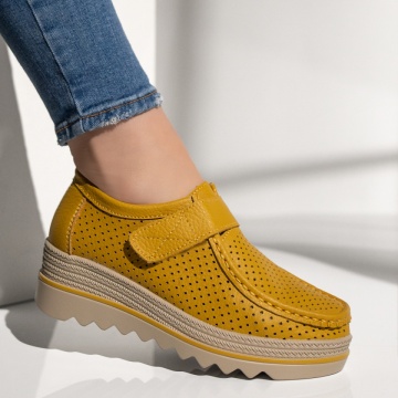 Pantofi casual dama cu platforma galbeni din Piele naturala ZLZ12137, 1, elaza.ro