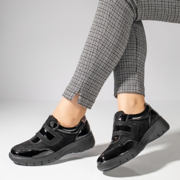 Pantofi casual dama cu platforma si inchidere cu scai negri luciosi ZLZ11943, 1, elaza.ro
