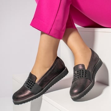 Pantofi casual dama cu strasuri aplicate visinii din Piele naturala ZLZ04264, 2, elaza.ro