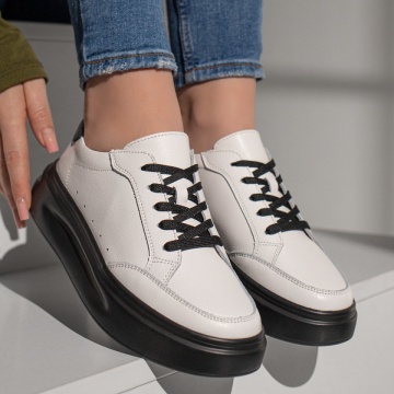 Pantofi casual dama cu talpa groasa alb cu negru din Piele naturala ZLZ06200, 1, elaza.ro