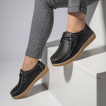 Pantofi casual dama cu talpa joasa negri din Piele naturala ZLZ03850, 2, elaza.ro