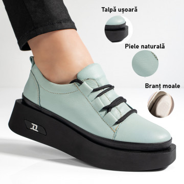 Pantofi casual dama verde deschis din Piele naturala ZLZ11125, 1, elaza.ro