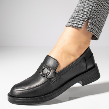 Pantofi casual negri dama din Piele naturala cu accesoriu metalic ZLZ11888, 1, elaza.ro