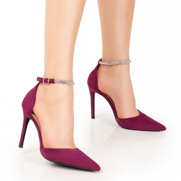Pantofi cu toc si bareta cu insertie de pietre mov suede ZLZ07826, 2, elaza.ro