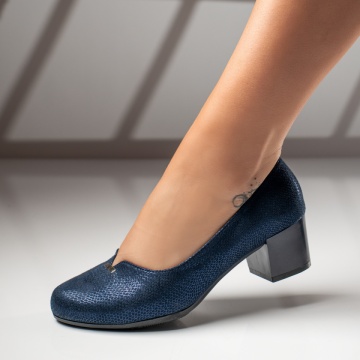 Pantofi dama albastri cu toc gros si imprimeu ZLZ09942, 1, elaza.ro