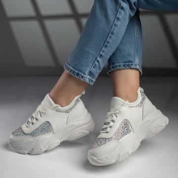 Pantofi sport dama albi cu aplicatii ZLZ11871, 1, elaza.ro