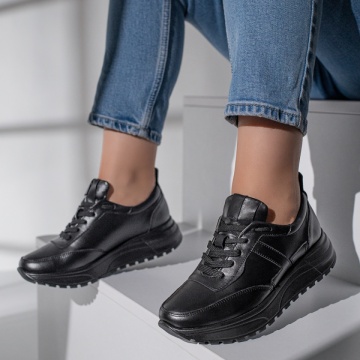 Pantofi sport dama cu siret negri din Piele naturala ZLZ12092, 2, elaza.ro