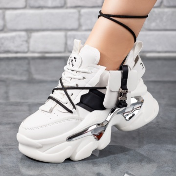 Pantofi sport dama cu talpa groasa si accesoriu detasabil albi ZLZ09778, 1, elaza.ro