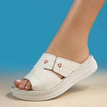 Papuci dama cu insertie de material elastic albi din Piele naturala ZLZ08759, 2, elaza.ro