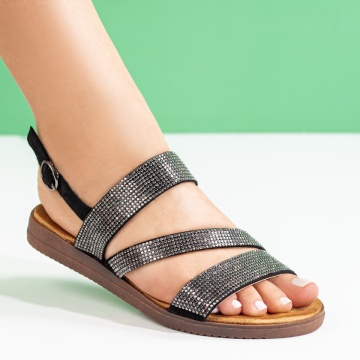 Sandale dama negre cu bareta si strasuri aplicate ZLZ08732, 2, elaza.ro