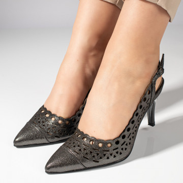 Sandale dama perforate cu toc subtire negre din Piele naturala ZLZ11307, 2, elaza.ro