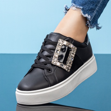Tenisi dama negri cu accesoriu decorativ ZLZ08108, 2, elaza.ro
