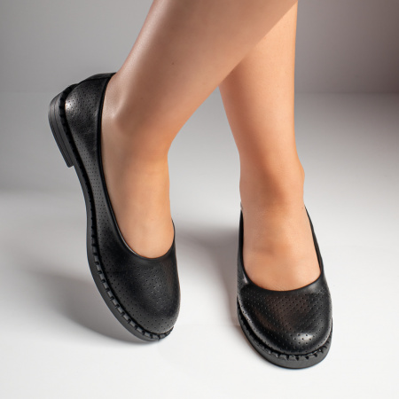 Balerini si Mocasini Dama, Balerini dama cu perforatii negri MOD11550, modlet.ro