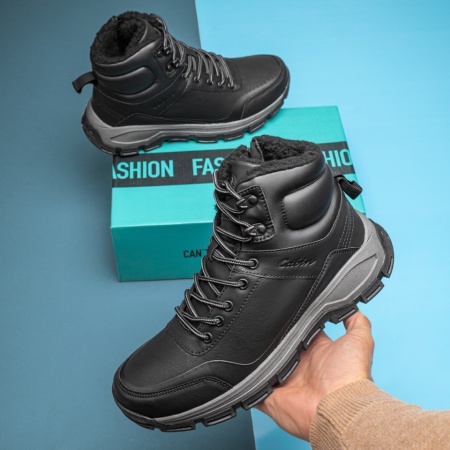 Ghete barbati, Bocanci barbati cu siret si fermoar negri MOD12563, modlet.ro