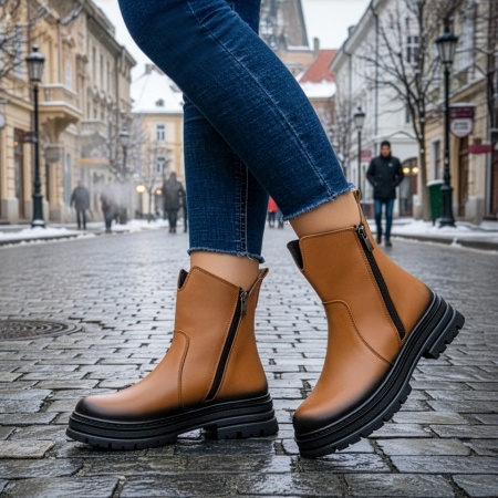 Bocanci dama cu fermoar maro din Piele naturala MOD10459, 3, modlet.ro