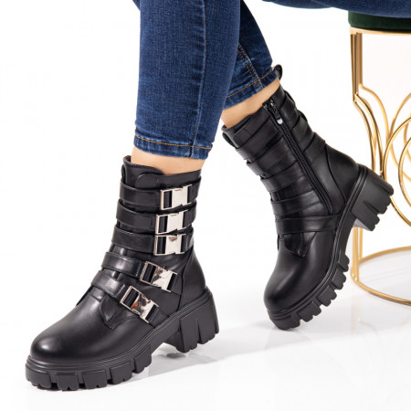 Bocanci dama, Bocanci dama cu fermoar si catarame metalice negri suede MOD10732, modlet.ro