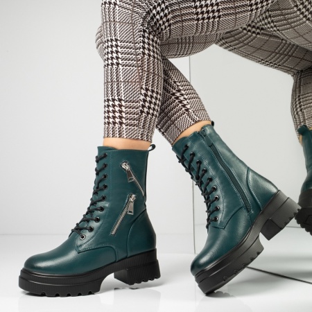 Bocanci dama cu siret si fermoar verzi MOD12628, 3, modlet.ro