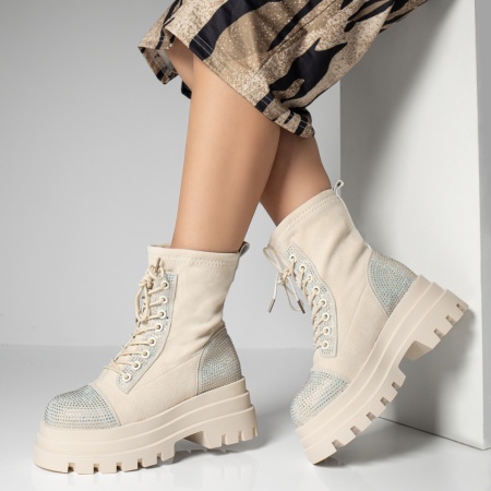 Bocanci dama cu siret si pietre aplicate bej suede MOD12264, 2, modlet.ro