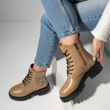 REDUCERI INCALTAMINTE, Bocanci dama cu talpa groasa khaki MOD12402, modlet.ro