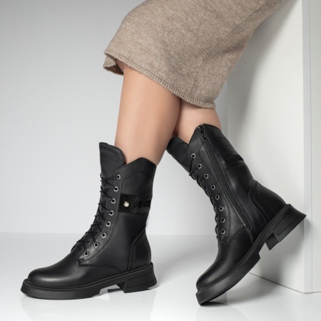 Bocanci dama negri cu siret si fermoar din Piele naturala MOD09642, 2, modlet.ro