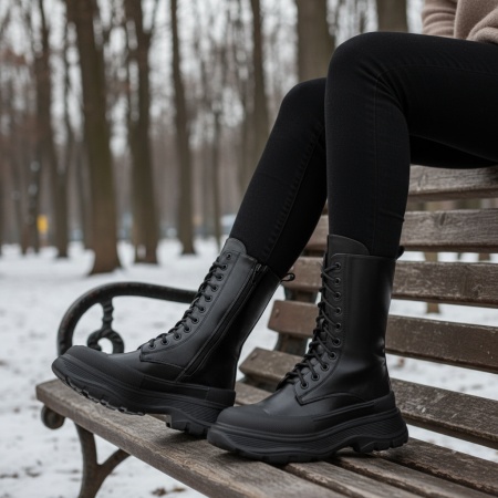 Bocanci dama negri cu siret si fermoar MOD01992, 2, modlet.ro