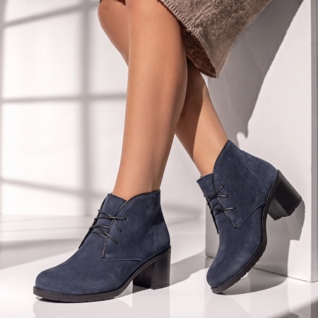 Botine dama cu siret elastic albastre suede din Piele naturala MOD10378, 2, modlet.ro