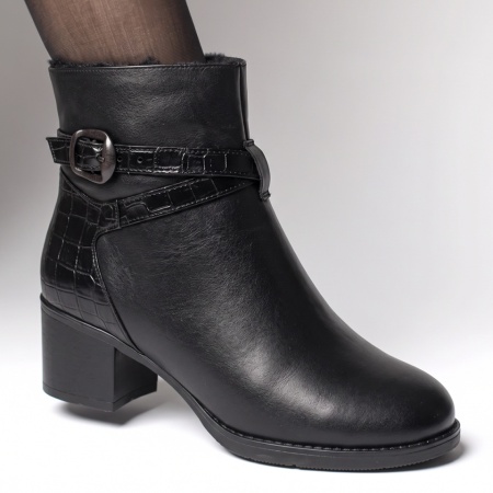 Botine dama cu toc gros negre din Piele naturala BIA30, 3, modlet.ro
