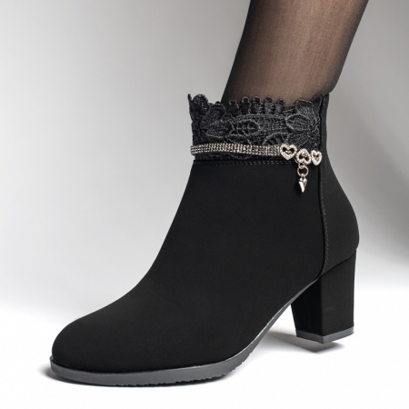 Botine dama, Botine dama cu toc gros si pietre aplicate negre suede ZEF10863, zeforia.ro