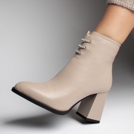 Botine dama, Botine dama cu toc gros si strasuri nude MOD12380, modlet.ro
