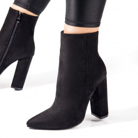 REDUCERI INCALTAMINTE, Botine dama cu toc negre suede MOD10816, modlet.ro