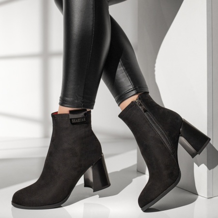 Botine dama cu toc negru suede MOD12632, 3, modlet.ro
