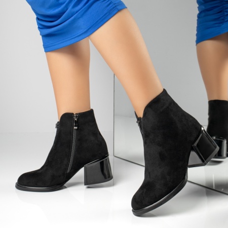 Botine dama, Botine dama cu toc negru suede MOD12644, modlet.ro