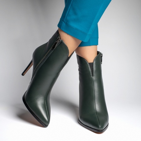 Botine dama cu toc subtire verzi din Piele naturala MOD12427, 2, modlet.ro