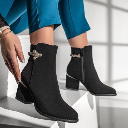 Botine dama, Botine dama negre cu toc gros MOD12904, modlet.ro