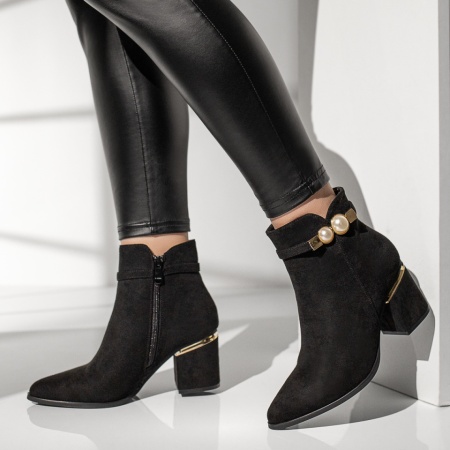 Botine dama, Botine dama negre cu toc gros MOD12909, modlet.ro