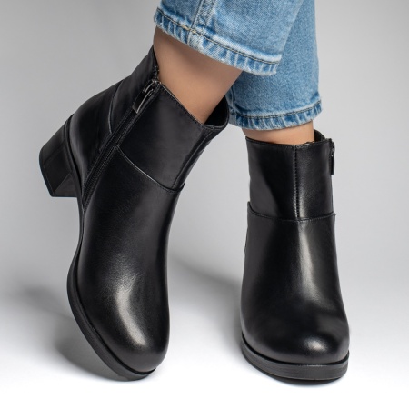 Botine dama negre cu toc gros si fermoar din Piele naturala MOD12319, 4, modlet.ro