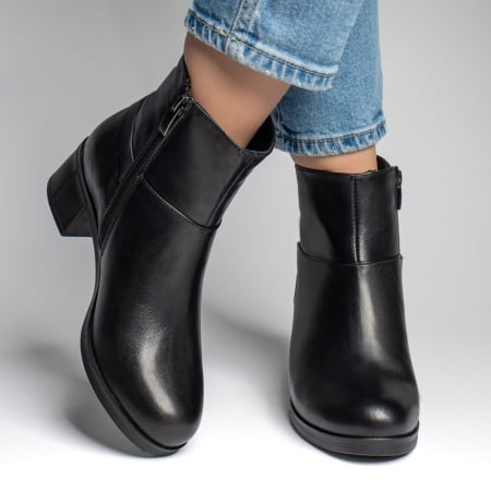 Botine dama negre cu toc gros si fermoar din Piele naturala ZEF12319, 4, zeforia.ro