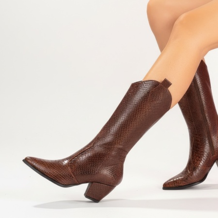 Ciocate dama cu imprimeu maro inchis cu aspect lucios din Piele naturala MOD10400, 3, modlet.ro