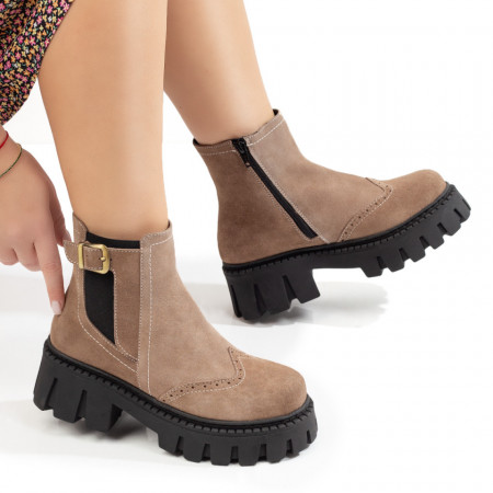 Cizme dama bej cu insertii de material elastic si talpa groasa din Piele naturala MOD05960, 2, modlet.ro