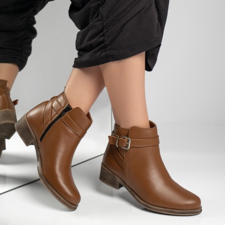 Cizme dama cu catarame maro din Piele naturala MOD06261, 4, modlet.ro