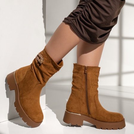 Cizme dama cu fermoar maro suede MOD12339, 4, modlet.ro