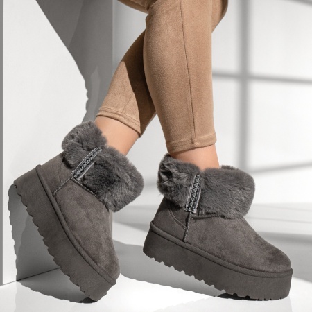 Cizme de iarna, Cizme dama cu talpa groasa tip UG gri suede MOD12836, modlet.ro