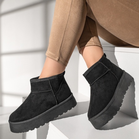 Cizme fara toc, Cizme dama cu talpa groasa tip UG negru suede MOD12790, modlet.ro