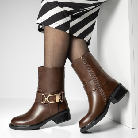 Cizme dama cu toc mic si fermoar maro MOD12917, 1, modlet.ro