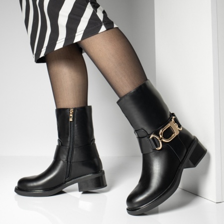 REDUCERI INCALTAMINTE, Cizme dama cu toc mic si fermoar negre MOD12917, modlet.ro